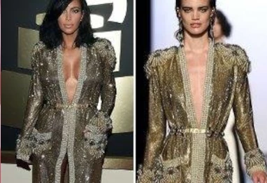 Kim Kardashian porte un caftan dessiné par Jean Paul Gaultier aux Grammy Awards