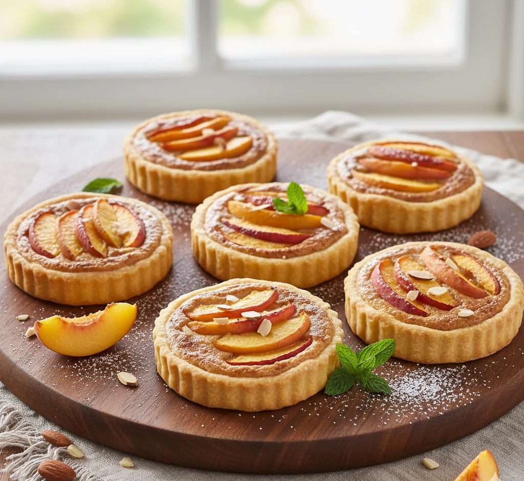 Tartelettes amandes et pêches en sirop